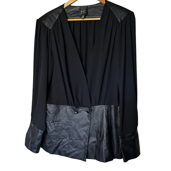 Access Tops - Access Blouse Shirt Black Chiffon Faux Leather Whimsygoth Dark Romantic‎ Sz XXL